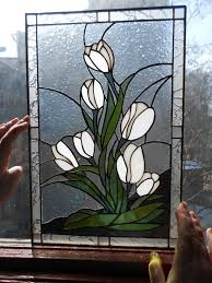 How to paint pansies on glass is an easy painting lesson that will get you excited about painting on glass. White Tulips Flower Stained Glass Panel Suncatcher Etsy In 2021 Glass Painting Patterns Stained Glass Diy Stained Glass Flowers