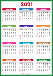 You can download these printable calendars and either save to your system and edit or print the same. 2021 Calendar With Holidays Printable Free Colorful Blue Green Sunday Start Matildastory Com