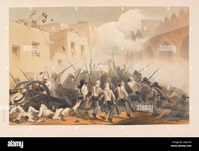 Storming of Delhi. The Campaign in India 1857 - 1858. From drawings made during the eventful period of the Great Mutiny. Day & Son: London, 1859. Storming of Delhi. Image taken from