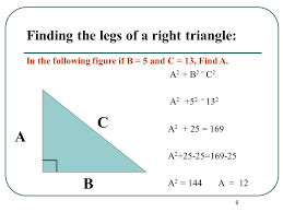 The triangle formed by distractor (a) is not a right triangle because no combination of the squares of 5 and 5 that is, 25 and 25 and the square of 2*sqrt(5) that is, 20 can fit the form of a^2 + b^2 = c^2 that is true how do i solve for a triangle in half with numbers in column a and numbers in column b. 1 9 1 And 9 2 The Pythagorean Theorem 2 A B C Given Any Right Triangle A 2 B 2 C Ppt Download