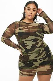 Plus Size Sheer Camo Mini Dress In 2020 Dress Shirts For Women Plus Size Fashionista Plus Size Fashion