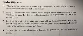 Solved Data Analysis What Is The Theoretical Yield Of Asp Chegg Com