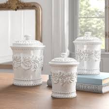 Aesthetic canisters of white ceramic with a textured wavy design. Cottage Country Kitchen Canisters Jars Free Shipping Over 35 Wayfair