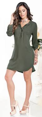 Gomlek Elbise Modelleri Haki Uzun Kollu V Yakali Cepli Fashion Dresses Fashion Dress Outfits