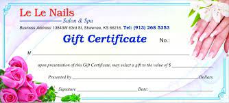 Created by you, just for them. Gift Certificate Le Le Nails Salon Spa