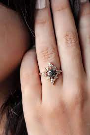 Aerolite Rustic Engagement Rings Salt And Pepper Diamond Unique Engagement Ring Indie Bride Natural Diamonds 14k Rose Gold Black Diamond Ring Engagement Rose Gold Engagement Ring Vintage Rustic Engagement Rings