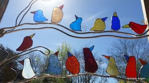 Birds On A Wire Stained Glass Stained Glass Bird Mosaic Tree Art Stained Glass Birds Glass Painting Designs