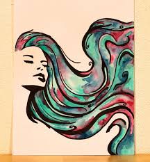 Watercolor Painting And Drawing Woman With Wavy Multi Colour Hair Art Drawings Painting Drawing