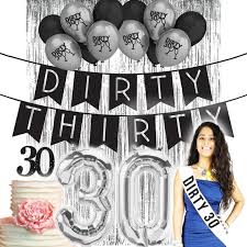 Shop birthday party decorations including paper lanterns, balloons, garland, banners and colorful centerpieces. 30th Birthday Decorations Black Silver Dirty Thirty Banner Etsy