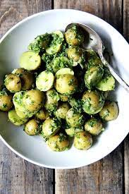 New Potatoes With Green Harissa Recipe Recipes Easy Vegetarian Sides Easy Vegetarian