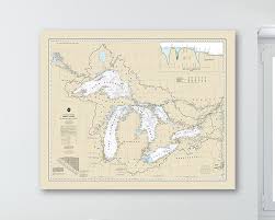 Print Of Antique Great Lakes Nautical Chart On Photo Paper