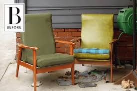 Before After Two Mid Century Chairs Get Rescued From The Landfill Vamoose Vinyl Apartment Therapy Main Vinyl Chairs Makeover Mid Century Chair Vinyl Chairs