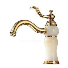 Faucet shower includes a molding accessory around the faucet base. Chic Polished Brass Jade Golden Bathroom Faucet Single Handle