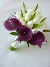Great savings & free delivery / collection on many items. White Tulips Purple Calla Lilies Green Foliage Green Lily Grass Loops Flower Bouquet Wedding Purple Calla Lilies Tropical Wedding Flowers