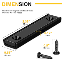 DIYMAG Black Rectangular Pot Magnets with Counter Bore, 70LBS(25 KG)  Pulling Force Countersunk Hole Magnets with Mounting Screws - 60x13.5x5mm,  Pack ...