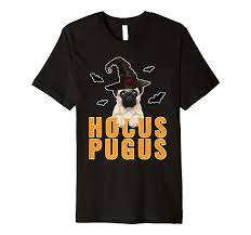 Amazon.com: Hocus Pugus Halloween Funny Dog Witch Pug and Bats Premium  T-Shirt : Clothing, Shoes & Jewelry