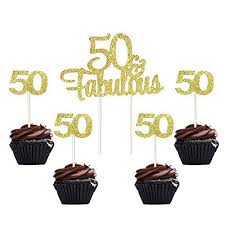 Happy anniversary with 2 hearts cake topper. Gold Gltter Number 50 50th Birthday 50th Anniversary Cupcake Toppers 50 Fabulous Cake Topper Picks For Birthday Wedding Anniversary Party Decorations 25 Pcs Amazon Com Grocery Gourmet Food