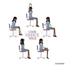 This office yoga pose is one of the best for releasing tightness in the hips. Office Chair Yoga Corporate Workout Vector Illustration On White Isolated Background Business Woman Stretching On A Work Place Stock Vector Adobe Stock