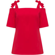 Manon Baptiste Red Plus Size Off The Shoulder Ribbon Detail Top 99 Liked On Polyvore Featuring Tops Blouses Plus Size Shirts Plus Size Plus Size Blouses