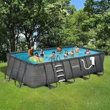 Summer Waves Elite Dark Wicker 9 Ft X 18 Ft Rectangle Metal Frame Pool Package 52 In Deep Walmart Com Summer Waves In Ground Pools Pool