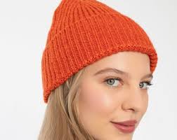 Orange Seamless Beanie Cap, Wool Ribbed Unisex Beanie, Handmade Winter  Beanie, Man Skull Cap, Cuffed Knit Beanie, Women Super Soft Beanie