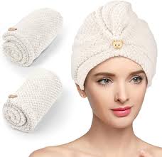 Toalla de microfibra para el cabello súper absorbente turbante para secar  cabello rizado, largo y húmedo, paquete de 2 unidades de 10 x 26 pulgadas,  color blanco perla : Amazon.es: Belleza