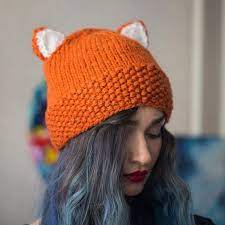 Pattern Knitted Fox Hat Cat Hat Women S Cat Ears Etsy In 2021 Fox Hat Knitted Fox Ear Hats