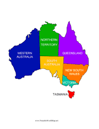 The Seven States Of Australia Are Broken Down By Color And Labeled In This Bright And Educational Map Free To Downloa Australia Map Educational Maps Australia