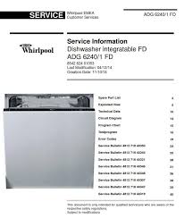Whirlpool Adg 6240 1 Fd Dishwasher Service Information Manual Technicians Guide Dishwasher Service Whirlpool Technician