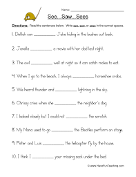 As your child fills in the blanks of each sentence, ask him about his own musical tastes and what each instrument sounds like. See Saw Sees Fill In Blank Worksheet Have Fun Teaching