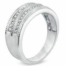 Men S 1 5 Ct T W Diamond And Milgrain Wedding Band In 10k White Gold Zales Outlet Titanium Wedding Rings Milgrain Wedding Bands Wedding Rings