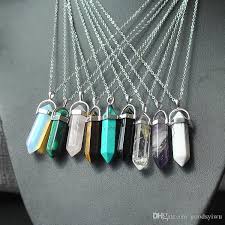 Wholesale 20 Styles Natural Stone Pendant Druzy Drusy Necklace Stainless Steel Chain Bullet Hexagonal Prism Black Lava Diffuser Necklace Jewelry Necklaces Choke Gemstone Necklace Pendant Steel Jewelry Silver Bangles
