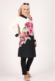 Nehir Dijital Cicekli Tunik Modelleri Siyah 9172 The Dress Giyim Tunik
