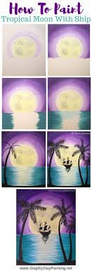 how to paint tropical moon rise with ship watercolor paintings for beginners watercolor paintings tutorials canvas painting diy