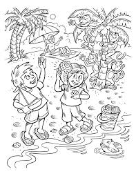 Two Children Playing Near The Water At The Beach Creation Coloring Pages Coloring Pages Kids Playing