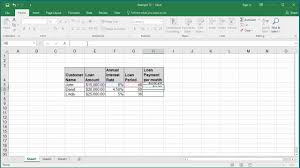 How To Calculate Loan Payment Per Month Using Pmt Function In Excel 2016