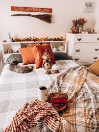 Fall Aesthetic In Full Swing At Our House My Favorite Fall Decorations And Home Decor Are Everything Cozy Ora Fall Bedroom Fall Bedroom Decor Fall Room Decor