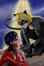 Ladybug And Cat Noir With His Red Rose By The Eiffel Tower In The Night From Miraculou Miraculous Ladybug And Cat Noir Ladybug And Chat Noir Miraculous Ladybug
