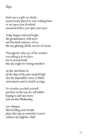 Days Billy Collins Date Of Work 1995 This Poem Was Originally Published In The September 1994 Issue Of Poetry Writing Poetry Billy Collins Poems