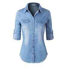 Made By Olivia Womens Junior Size Long Sleeve Button Down Denim Chambray Shirt Medium Denim M