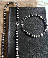 Black Bead Necklace Mens Men S Black And White Onyx Gemstone Beaded Necklace Bracelet Set Mens Beaded Necklaces Mens Beaded Bracelets Mens Jewelry