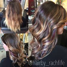 Having a little purple peek a boo highlight on your hair will give you the royal look that every woman wants. Colormelt Balayage Ombre With Purple Peekaboo Highlights Hair By Rachel Fife Sf Salon Hair Highlights Hair Peekaboo Hair