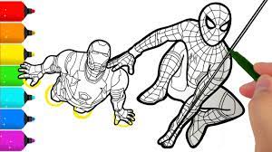 Iron man armor marvel coloring iron man drawing iron man art pictures to draw drawing superheroes superhero coloring spider coloring page marvel drawings. Spider Man And Iron Man Coloring Pages Youtube