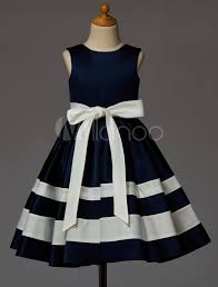 Milanoo Dark Navy Backless Flower Girl Dress With Bow Sash Satin Vestidos Infantis Meninas Infantis Vestidos Estilosos