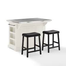 Athens round counter height table with drop leaf barn grey. Julia Stainless Steel Top Kitchen Island With 2 Upholstered Saddle Counter Height Barstools White Crosley Target