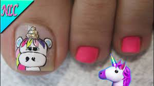 Diseño de uñas para pies de niñas. Diseno De Unas Para Pies Unicornio Facil De Hacer Unicorn Nail Art Nlc Youtube