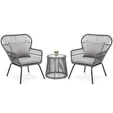 Wij maken online shoppen extra leuk! 3 Piece Patio Wicker Conversation Bistro Set W 2 Chairs Glass Top Table Glass Top Side Table Patio Furniture Sets Bistro Furniture