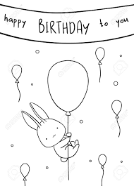 Set off fireworks to wish amer. Coloring Pages Black And White Cute Hand Drawn Bunny With Air Balloons Doodles Lettering Happy Birthday To You Print Royalty Free Cliparts Vectors And Stock Illustration Image 142344888