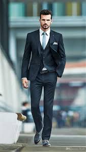 Mens All Black 3 Piece Suit Three Piece Mens Suits For Wedding 2017 Custom Made Peaked Lapel Groom Tuxedos For Men New Arrival Suit Pants Vest All Black Prom Suit All White Suits From Flod Mens Outfits Black Three