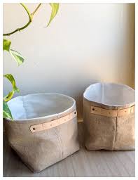 Panier Corbeille En Cuir Et Lin Avec Runes Du Futhark Cuir Corbeille Panier
